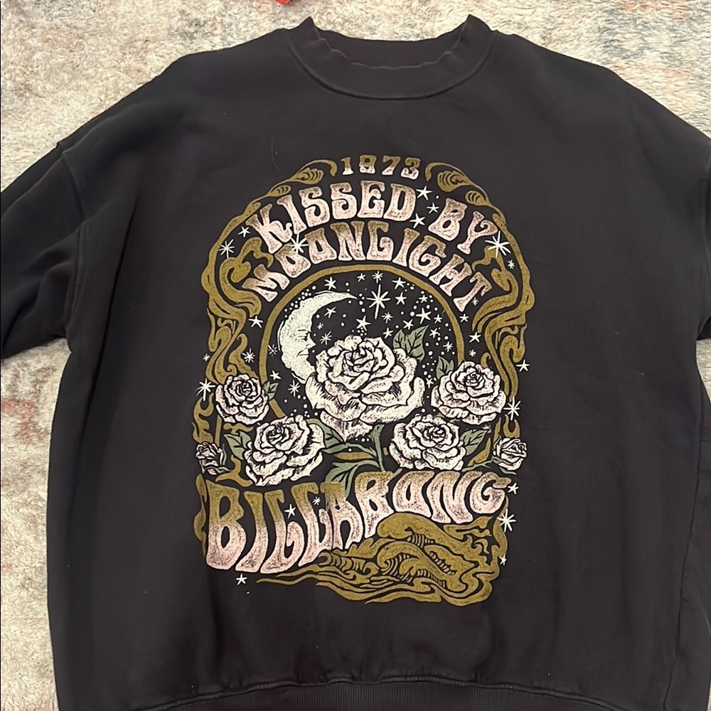 Billabong Black and Gold Graphic Crewneck Sweatshirt